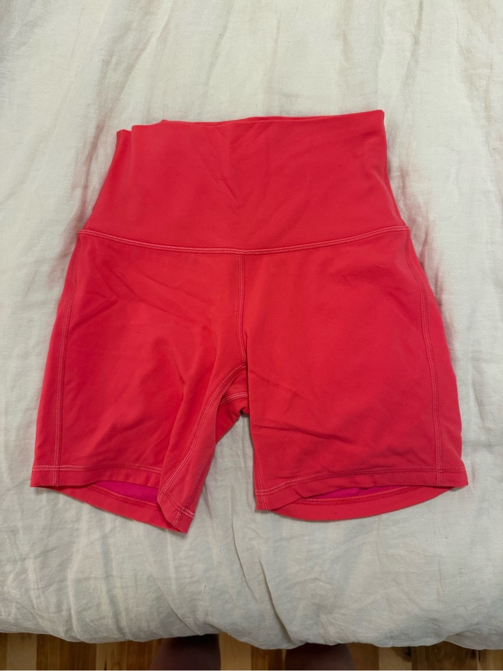 lululemon athletica High-Rise Bike Shorts in Bright Coral Red